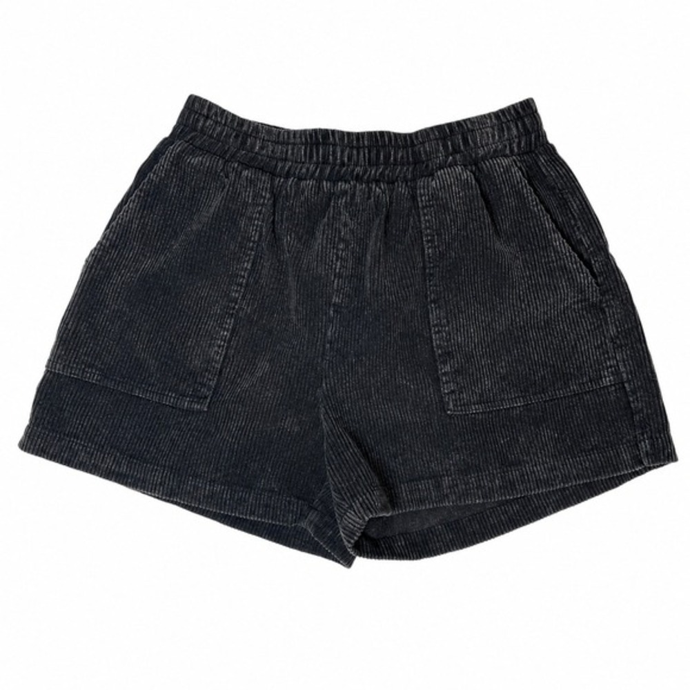 Entro Corduroy Pull On Shorts Black Elastic Waist Patch Pocket Casual - Picture 2 of 7